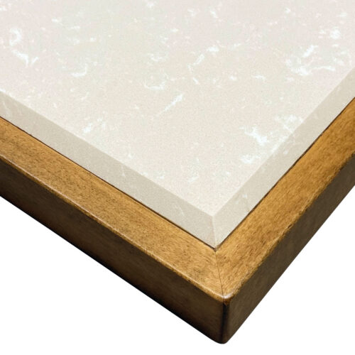 2CM Silestone “Tigris Sand” Beveled with Custom Stained Maple Wood Edge