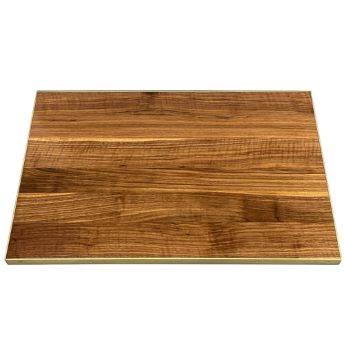 1.25” Walnut Plank Top with Brushed Brass Edge and Countersunk Brass Screws
