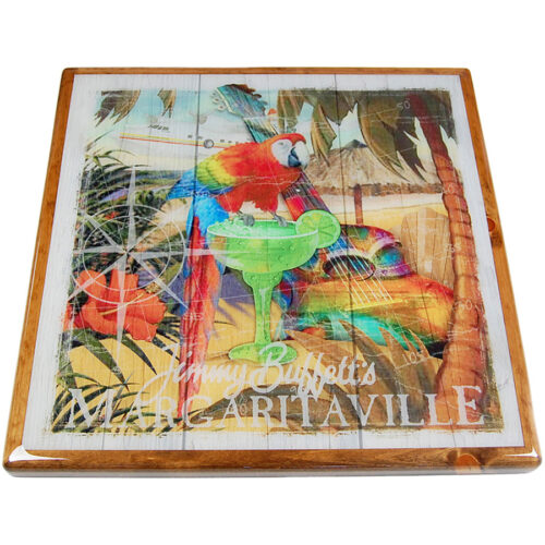 Digitally Printed Margaritaville Image with Stained Pine Wood Edge