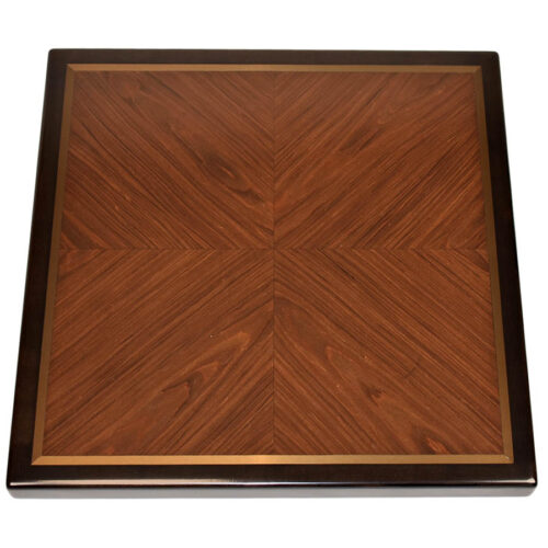 Rosewood Veneer in Box Pattern with ½” Metal Accent Inlay and Stained Maple Wood Edge