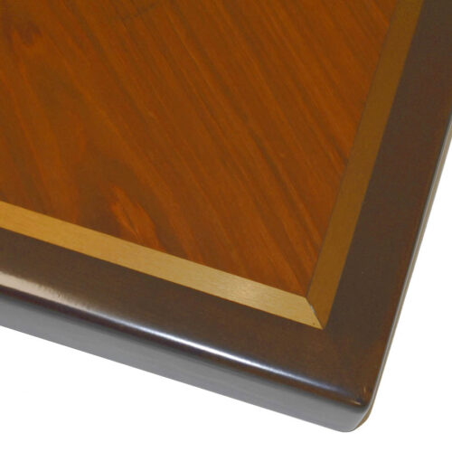 Rosewood Veneer in Box Pattern with ½” Metal Accent Inlay and Stained Maple Wood Edge