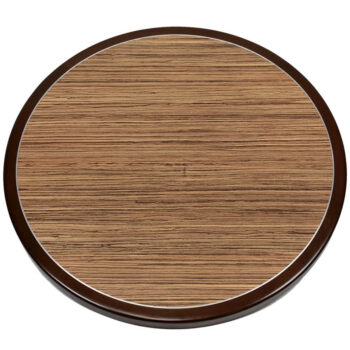 Arpa Laminate #4390 Zebrano Natural with 1/8” Brushed Aluminum Inlay and Custom Stained Mahogany Wood Edge Table Top