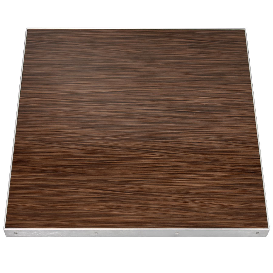 Formica “Wenge Strand” Laminate with Mitered Brushed Aluminum Edge - Table  Designs