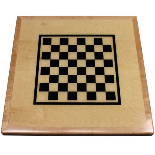 Maple Veneer Custom Table Top with Black Checkerboard Print and Maple Wood Edge