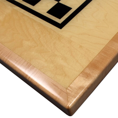 Maple Veneer Custom Table Top with Black Checkerboard Print and Maple Wood Edge