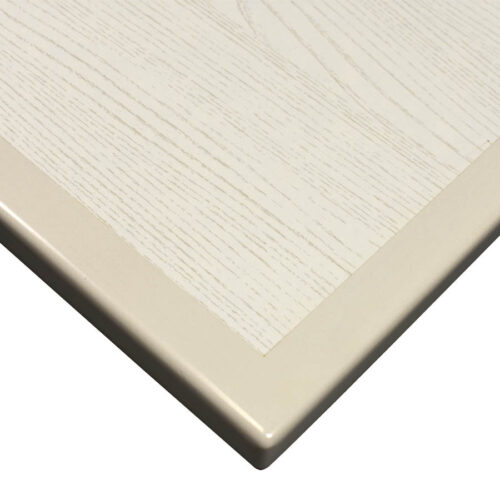 Wilsonart “White Barn” Laminate Inlay with Custom Painted Maple Wood Edge