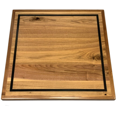 Rustic Walnut Veneer Inlay with ¾” Black Painted Accent Stripe and Walnut Wood Edge
