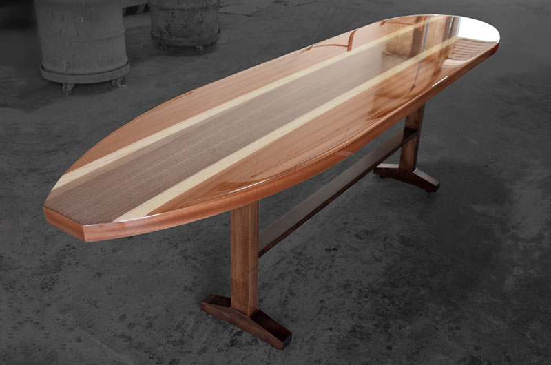 Mahogany, Maple and Walnut Veneer Overlay in Surfboard Shape
