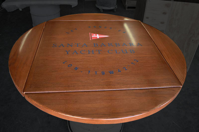 Handcrafted Wood Round Drop-Leaf Table with Logo