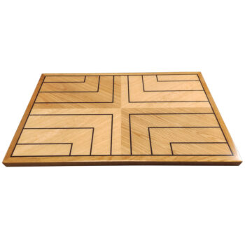 White Oak Veneer in Reverse Diamond Box Pattern with Printed Black Accent Stripes in Custom Pattern with White Oak Wood Edge
