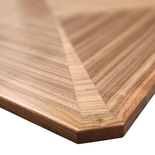 Qtrd Walnut Veneer in Custom Pattern with Walnut Wood Edges and Clipped Corners, Natural