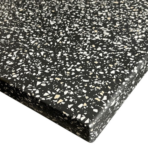 Meganite Solid Surface in Color Urban Terrazzo - Matching Drop Edge with Eased Edges & Corners