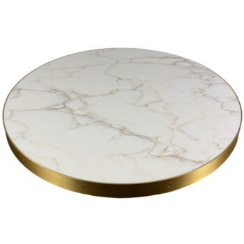 2CM MSI Calacatta Cinela Quartz Inlay with 1/8" x 2" Brushed Brass Metal Edge with Counter Sunk Brass Screws