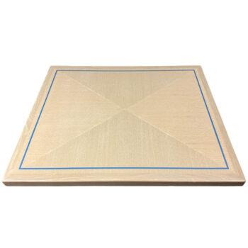 Rift Cut White Oak Veneer with a Cerused stain in a Reverse Box Pattern with 1/4" Wide Blue Accent Stripe with 1-1/4" x 1-3/4" White Oak Wood Edges