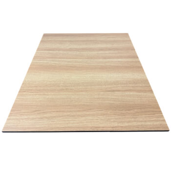1/2" Thick Outdoor Compact Laminate Table Top with Dark Brown Core/Edges in Lamitech's Roble Lineal Oak